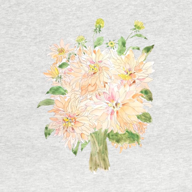 light orange peach color dahlia bouquet watercolor by colorandcolor